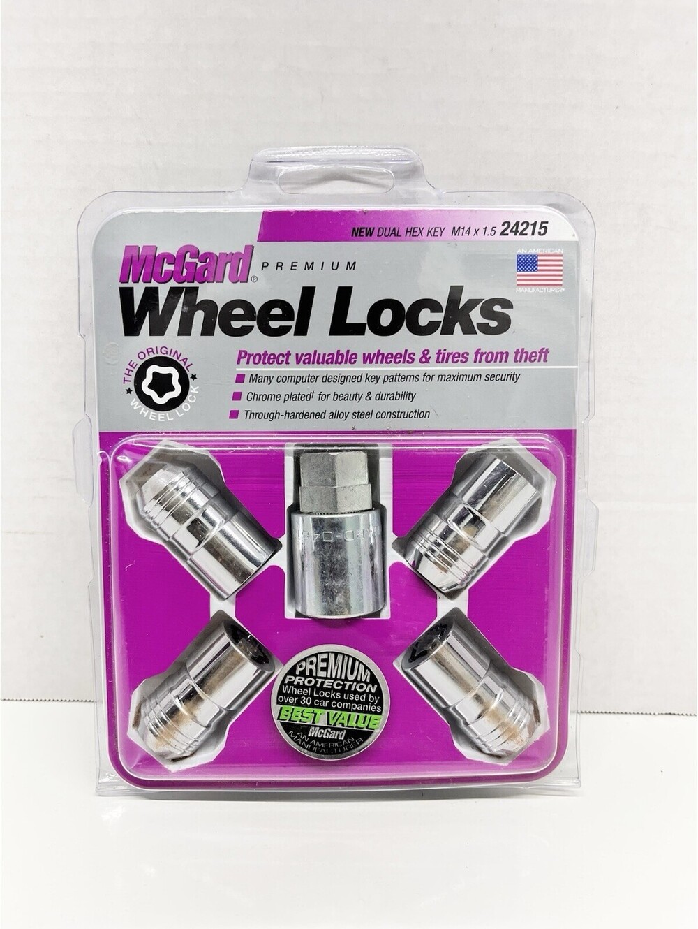 McGard 24215 Wheel Lock Set of 4 w/ Key & Code M14 x 1.5 Cone Seat Chrome Finish